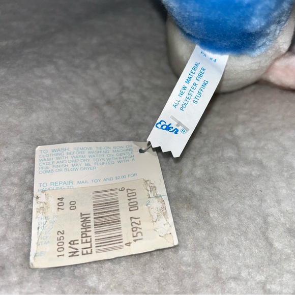 Eden Elephant plush rattle vintage with tags blue pink white 7" - Picture 5 of 8